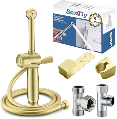 SonTiy Douchette à main avec tuyau 7,9 en laiton avec pression réglable G1/2 et G3/8 pour WC, douche, hygiène personnelle, douche, bain d'animaux, blanc