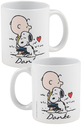 The Peanuts Snoopy Tasse - Danke Charlie Brown Kaffeetasse Becher Kaffeebecher aus Keramik Geschenk Weiß 320 ml