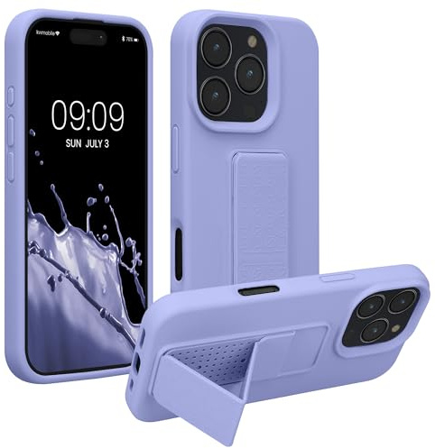 kwmobile Case Compatible with Apple iPhone 16 Pro - Case with Hand Strap and Stand Soft TPU Silicone Coating - Lavender