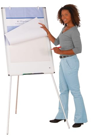 Budget Magnetic Tripod Flipchart Easel, A1 Size, Height Adjustable, Dry-Wipe Surface 1000 x 680mm- Ideal for School, Office, Presentation