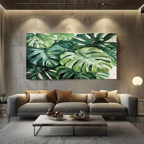 ZORYAN Tropische Monstera-Blätter Wandbilder Dekoration Wohnzimmer Leinwand Bilder mit Rahmen Blattader-Textur Leinwandbild Schlafzimmer Deko, Groß Kunstdruck Art Wanddeko Bild Decor Canvas 70x140 cm