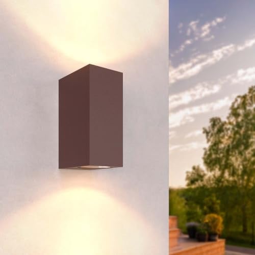 Ledvion Außenwandleuchte Cube GU10 Fassung Rost | Für Einfahrt Gartenweg Terrasse oder Fassade geeignet und klar auf den Außeneinsatz ausgerichtet