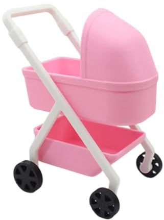 MERIGLARE Puppenwagen Miniatur Kinderwagen Puppenbuggy Als Puppenhaus Zubehör Realistisches Spielzeug Aus PP Material für Puppenhaus Lebensszenen Im Maßstab, Rosa