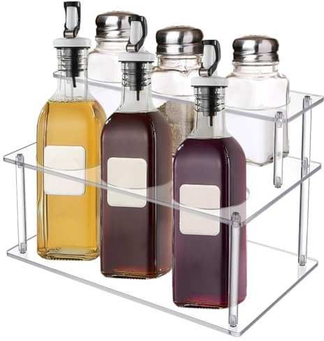 UNICRAFTALE Acrylic Coffee Syrup Organizer Rack 6 Bottle 2-Tier Coffee Syrup Rack Clear Bottle Holder Stand Kitchen Countertop Pantry Fridge Storage Organizer for Condiments Wine Soda Beer