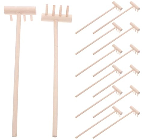 INOOMP Lot de 24 Mini râteaux à Sable en Bois – Petit râteau Miniature – Accessoires de Jardin Zen de Table pour bac à Sable, Jardinage, bonsaï, Plage et