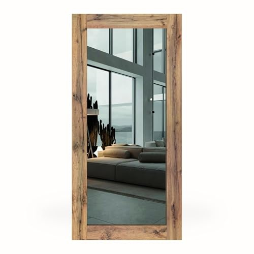 Mar.c.a. Design - Specchio Rettangolare da Parete con Cornice in Legno Nobilitato Rovere Rustico 177x86 cm - Made in Italy
