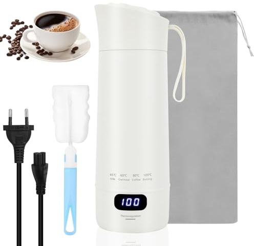 Reisewasserkocher 400 ml, Wasserkocher Klein, 4 Temperaturstufen, 300W | Tragbarer Elektrischer Wasserkocher für unterwegs, 304 Edelstahl, LCD-Anzeige, auslaufsicher für Reise, Büro, Hotel