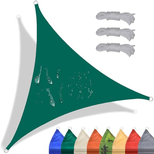Sonnensegel, wasserdicht, dreieckig, 4 x 5 x 6,4 m, 98 % UV-Schutz, Vordach, Markise für Außenbereich, Terrasse, Garten und Deck, dunkelgrünes Segel