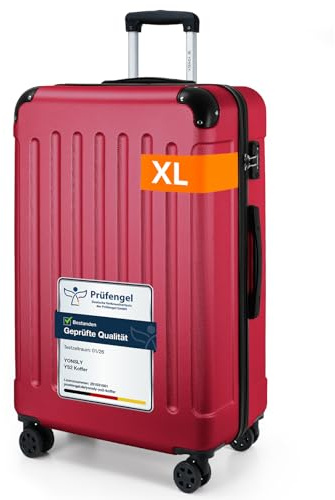 YONSLY Gepäck Suitcase, TSA-Schloss YKK-Reißverschluss Reisekoffer, Hartschalen-Koffer Trolley Handgepäck mit 360° Lenkrollen, Teleskopgriff (XL, Rot)