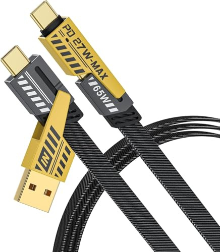 4-in-1 Fast Charging Cable - 65W USB C & USB A to iPhone/Type C Nylon Braided Lead for iPhone 16/15, Samsung, Android & Tablets