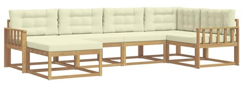 vidaXL Outdoor-Sofagarnitur mit Kissen 5 pcs Weiß und Creme Polyester, Patio-Sofa, Moderne Outdoor-Sitzgruppe, langlebige Gartenmöbel, wetterfest für die Lounge im Garten