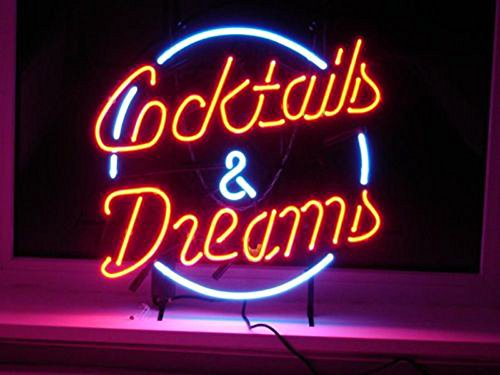 Cocktails and Dreams Real Glass Neon Light Sign Home Beer Bar Pub Recreation Room Game Room Windows Garage Wall Store Sign (24x20 Large)