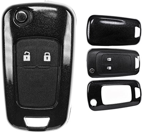 Klapp Schlüssel Cover Harthülle Metallic Schwarz kompatibel mit Opel Astra J Corsa D Meriva Insignia Zafira Adam