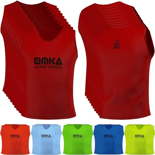 OMKA 10 Stück Fußball Leibchen Trainingsleibchen Markierungshemd Fußballleibchen für Kinder Jugend und Erwachsene, Farbe:Rot, Bibs:Senior (L)