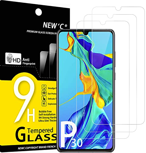 NEW'C 3 Pezzi, Vetro Temperato per Huawei P30, Pellicola Prottetiva Anti Graffio, Anti-Impronte, Senza Bolle, Durezza 9H, 0,33mm Ultra Trasparente, Ultra Resistente