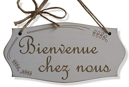 Craf'u Bienvenue chez Nous Plaque de Porte en Bois Panneau à Suspendre Décoration de Maison (Grand 14,25 x 28,5 cm)