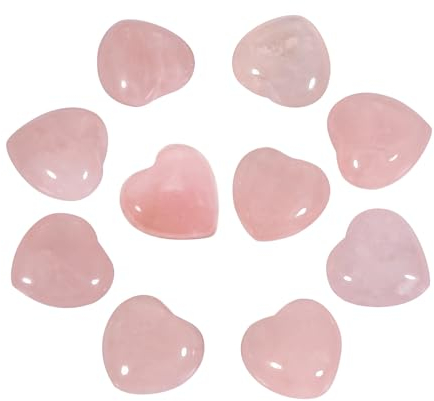 Nupuyai 10 Stück Rosenquarz Herzsteine Kleine Edelsteine Handschmeichler Herz Heilsteine Kristalle Herzform Glücksbringer für Schmuckherstellung Herz Deko