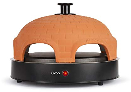 LIVOO DOC226 Four à Pizza Party, Dôme en Terre Cuite |6 Minipizzas Ø 11 cm ou 1 Grande Ø25 cm | Cuisson Rapide | 1200W