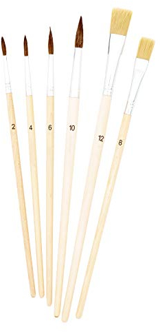 TSI Set de pinceaux de Peinture, Lot de 6, Tailles: (Ronds) 2,4,6,10 et (Plats) 8,12, Tige Naturel, N° d'art. 49106