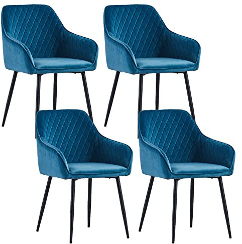 JYMTOM Esszimmerstühle 4er Set Küchenstühle Polsterstühle modernes Design Stühle mit Armlehne, Sitzfläche aus Samt, Gestell aus Metall, für Wohnzimmer, Schlafzimmer und Küche(4,Teal)