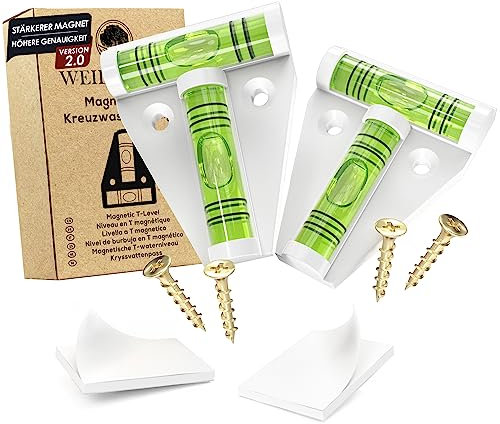 WEIDEBACH® 2x Robuste Wasserwaage klein, Magnetische Mini Wasserwaage weiß, Kleine Wasserwaage bruchsicher, Camping Wasserwaage, Wasserwaage Wohnmobil, Wasserwaage Wohnwagen, Kreuzwasserwaage