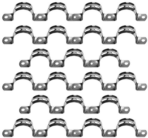 32mm/1.26 22Pcs Pipe Strap Clamp Holder Stainless Steel Brackets Saddle Clip U Shaped Clips Straps Two Hole Tube Strap Tension Clips Hose Clamp for Anchor Water Pipe Wooden Panels