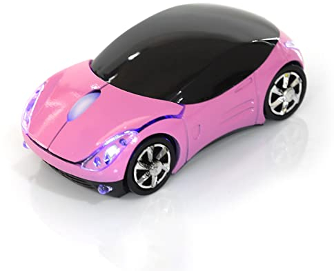 Dpofirs 2.4G Auto geformte drahtlose Maus, 1600DPI optische Maus, 2.4GHz drahtlose Übertragung, 3 Tasten mit Scrollrad, für PC Laptop Tablet Gaming Office(Rosa)