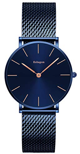 Kubagom Très Mince Montre pour Femme Quartz Analogique Étanche Acier Inoxydable