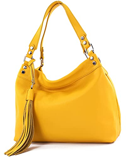 modamoda de T201 Damen Leder Schultertasche Handtasche handmade in Italy, Farbe:Sonnengelb