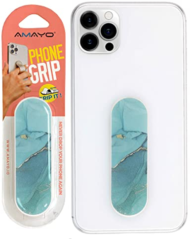 Amayo Grip - L'original ! Support de doigt pour smartphone - Poignée de téléphone portable - Anneau de support pour téléphone portable - Série marbre - Bleu