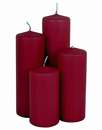 Spetebo Echtwachs Stumpenkerzen Farbe 4er Set - bordeaux rot - Advents Kerze in 4 verschiedenen Höhen - Weihnachten Winter Advent Laterne Windlicht Dekoration