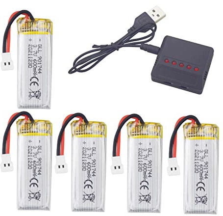 ZYGY 5PCS 3.7V 600mah Batterie au Lithium & 5 en 1 Chargeur pour SYMA X600W X700 X700W Photographie Aérienne Accessoires Quadcopter Télécommande Drone Batterie Lithium