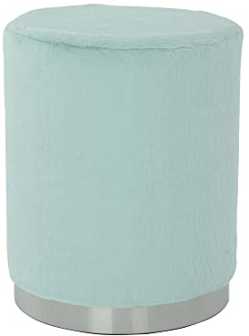 Qiyano Pouf Hocker mit Fell und Metallgestell Wohnzimmer Kinderzimmer Rund Pastell, 44 cm hoch mit Metallsockel, Farbe: Hellblau, Silber