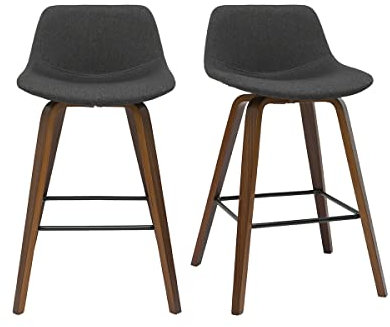 Miliboo Barhocker skandinavisches Design dunkelgrau und Holz H65 cm (2er-Set) NONIE