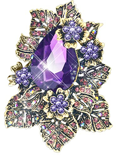KristLand Broche De Fleurs Broches avec des Paillettes De Cristal Vintage Corsage Art Déco Mode Broche De Fleurs Violettes Party Gothique Cadeaux pour Femmes Hommes