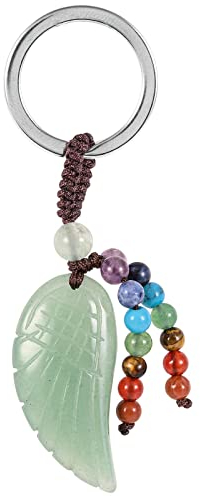 KYEYGWO Grüner Aventurin Heilung Kristall Engelsflügel Schlüsselanhänger für Unisex, 7 Chakra Stein Schlüsselring Deko Heilstein Flügel Taschenanhänger Glücksbringer Anhänger für Schlüsselband