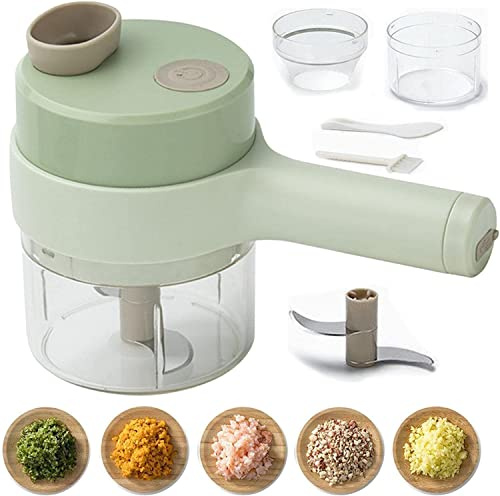 popyes Coupe Légumes Multifonction électrique Hachoir électrique Viande et Légumes Sans Fil Portable Mandoline de Cuisine Electrique pour Chili Oignon Ail Céleri Gingembre avec 2 Récipient (B)