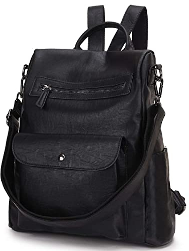 VX VONXURY Rucksack Damen, Groß Anti-Diebstahl-Reiserucksack für Frauen 2 in 1, Elegant PU Leder Tagesrucksack für die Arbeit Schule Schwarz