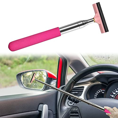 Car Rearview Mirror Wiper, Retractable Window Squeegee, Small Auto Squeegee Cleaner Water Side Mirror Wiper with Telescopic Long Handle, Snow Brush & Ice Scraper Car Accessories Cleaner Tool(Pink)…