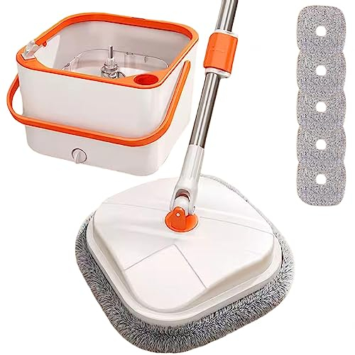 AMNOOL Juego de Cubo y Trapeador Giratorio de Piso Plano con Escurridor - Separa El Cubo de Agua Limpia y Sucia y Fregona Autolimpiante para Suelos Secos/húmedos, para Dueños de Mascotas