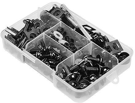 JNNJ 177 Pcs Kit de Boulons de Carénage de Motos, Ensemble de Vis D'écrou de Rondelle de Pare-Brise, Clip de Fixation Universel En Aluminium pour Les Sports Motorisés Et La Course de Moto(Noir)
