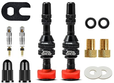 MUQZI 2 Stück Tubeless Ventil Kits, Fahrradventil Französisch mit Fahrrad Ventile und Fahrradventil Adapter Ventilschaftkappen, Black(40 mm)