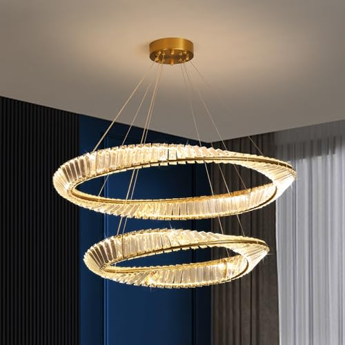 Moderne Led-Kronleuchter,K9 Kristall Wohnzimmerlampe,Runde Chandelier FüR Die Inneneinrichtung,Praktische Dimmbare Pendelleuchte FüR Wohnzimmer,Esszimmer,KüChe,Schlafzimmer D40+60Cm/15,7-23,6 Zoll
