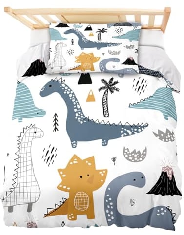 DASIAUTOEM Biancheria da letto per bambini, 100 x 135 cm, set completo per lettino, motivo animali e chiusura lampo integrata, federa 60 x 40 cm (white 1)
