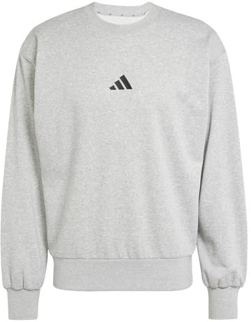 adidas Uomo Essentials FEELCOZY French Terry Sweatshirt, Medium Grey Heather/Black, M