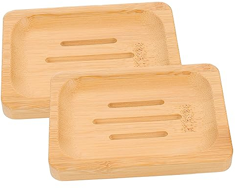 Amosfun 2 Cajas Caja Jabón Madera Porta Utensilios Bambú Jabonera para Fregadero Soporte Jabón Bambú Bandejas Madera Jabón Baño Bandeja Jabón Accesorios Lavabo