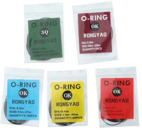 Generisch 5-Tasche Uhr Dichtung 0.5mm/0.6mm/0.7mm/0.8mm/0.9mm O-Ring wasserdichte Gummidichtung für Watch Back Cover Fall Uhrmacher Reparatur Werkzeuge Zubehör