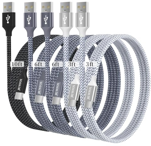 JIUWFOX USB to USB C Cable, USB A to USB C Cable (5-Pack, 3/3/6/6/10 ft)