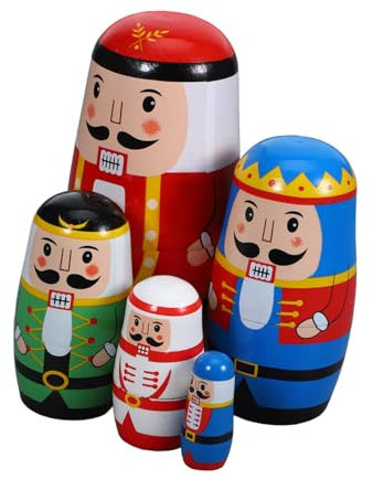 IMIKEYA 1 Set Nutcracker Matryoshka Children Stacking Toys Wooden Russian Nesting Dolls Christmas Soldier Desktop Adorns Festival Russian Dolls Decor