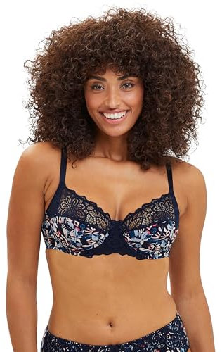 Sans Complexe - Modèle Flora - Soutien-Gorge Classique avec Armatures - Femme - 110D - Imprimé Floral Bleu & Rose Pale
